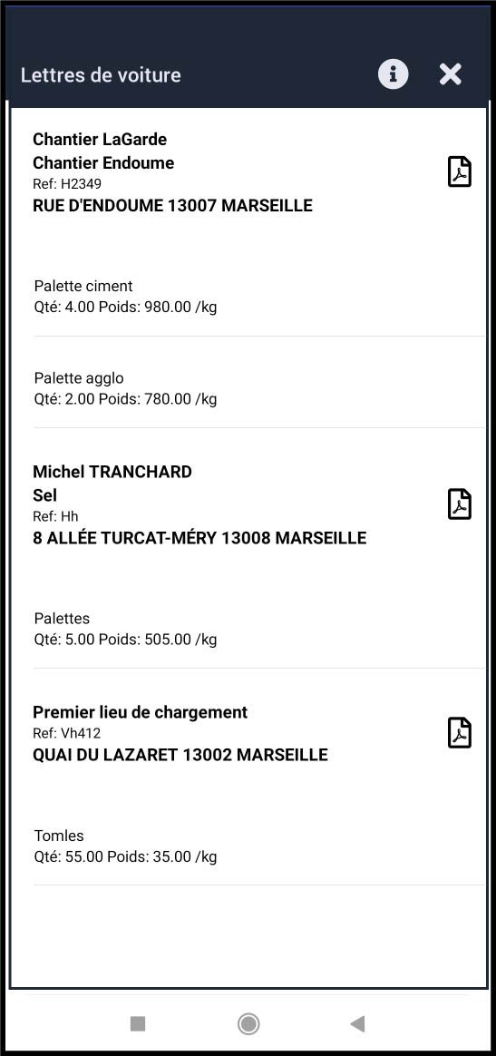 Liste lettres de voiture