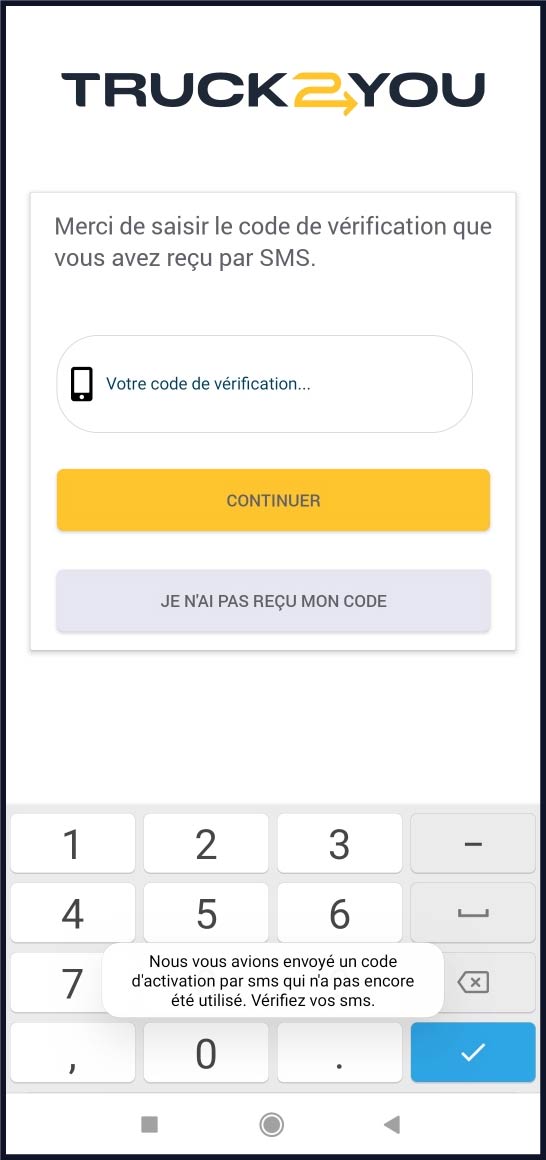 Saisie du code de vérification