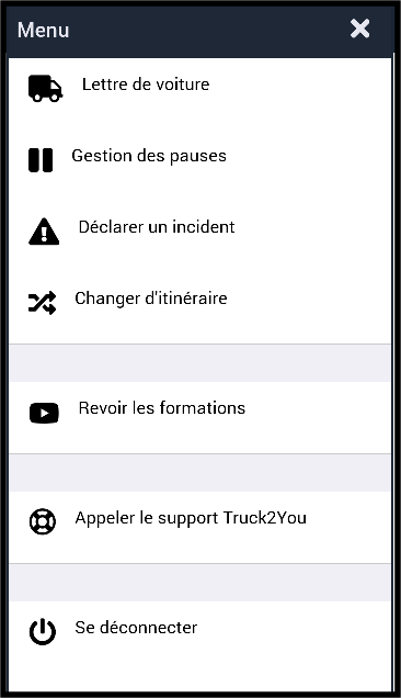 menu en cours de mission