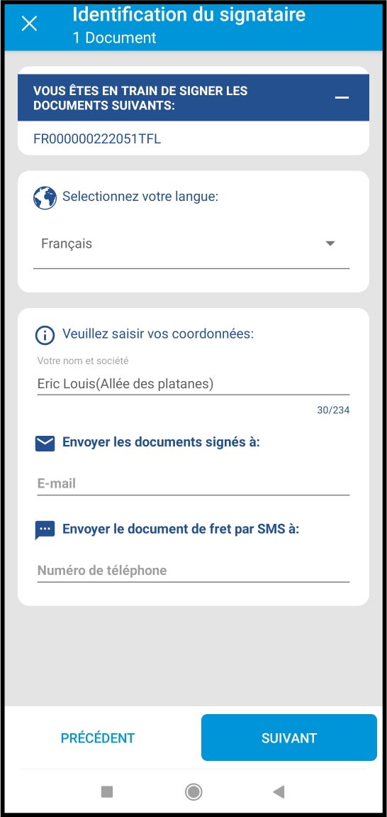 Confirmation des informations de l'identité du signataire
