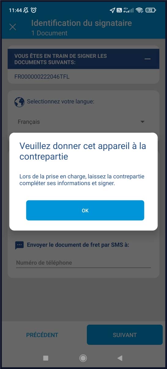 Donner l'appareil à la contrepartie